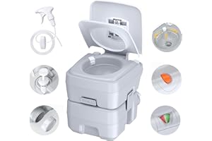 Porta Potty Portable Toilet for Camping, KAIZONPOT RV Toilets 5.3 Gallon Indoor Outdoor Toilet with Handle Pump, Level Indicator, Detachable, for RV Travel, Boat and Trips