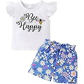 YOUNGER TREE Toddler Baby Girl Clothes Ruffle Short Sleeves T-Shirt Tops and Shorts Set Cute Summer Outfits