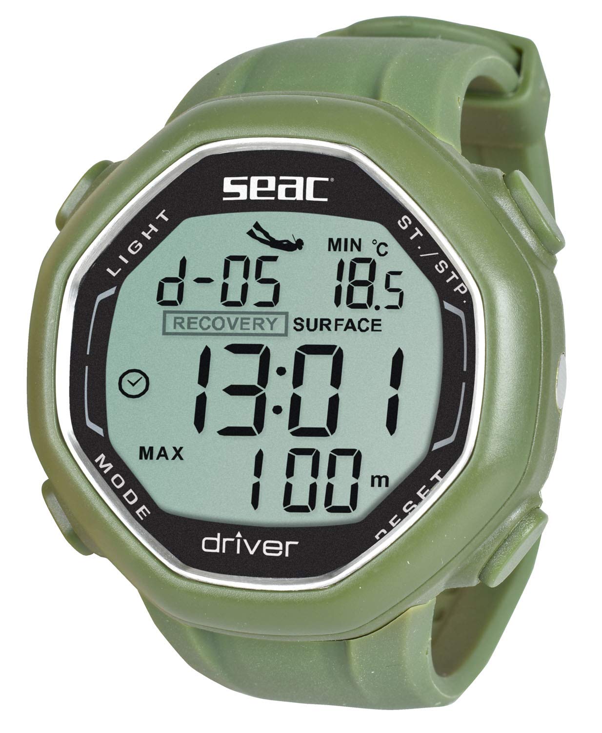 SEAC Unisex's Driver, Wrist-Mount Freediving Computer with Data Download System, Green, standard