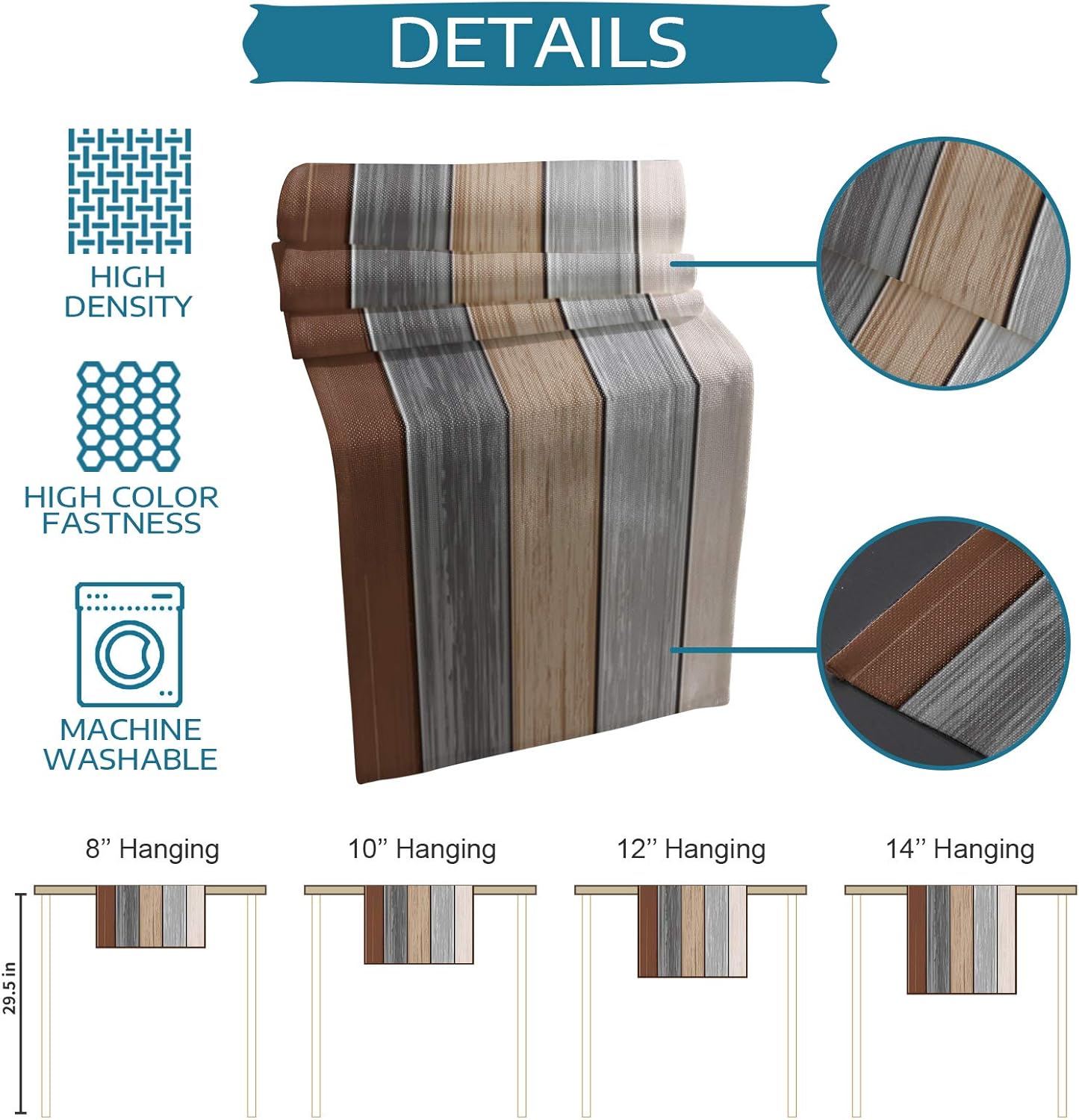 Farmhouse Cotton Linen Table Runner Dresser Scarf Retro Rustic Barn Wood Texture Ombre Ground Color Brown Grey Non-Slip Rectangle Settings Decoration for Kitchen Home Dining Holiday,70 inches Long: Home & Kitchen
