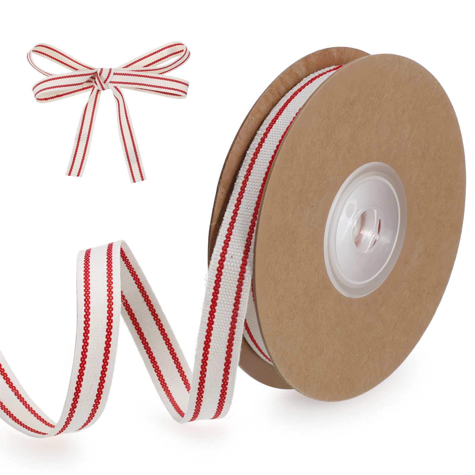 Photo 1 of 10 Yards Stripes Cotton Ribbon, Red Striped Cotton Ribbon, 3/8 Inch Cute Stripe Ribbons, Stripe Ribbons Roll for Gift Wrapping DIY Crafts Bow Making Home Decor