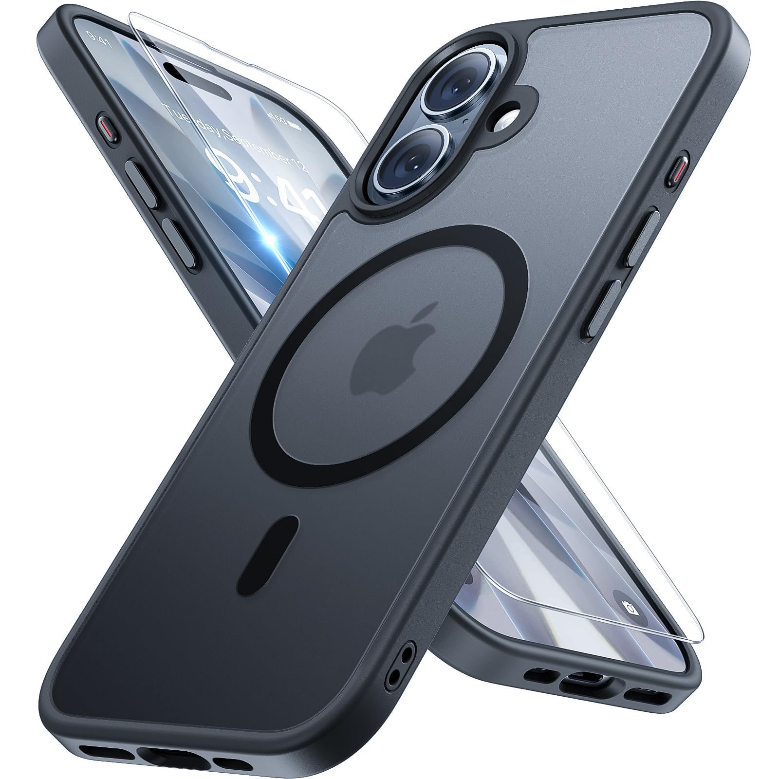 Photo 1 of Miracase Magnetic for iPhone 17 Case (Compatible with MagSafe) with Screen Protector Military-Grade Protection, Anti-Fingerprint Translucent Matte Phone Cover for iPhone 17 6.3 inch, Black