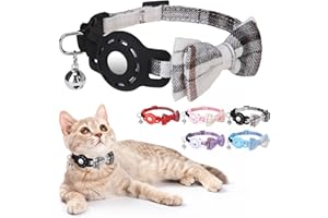 DILLYBUD Airtag Cat Collar with Bells and Bowtie - Cute Safety Elastic Band Adjustable Pet Collars with Waterproof Airtag Holder -GPS Tracker Cat Collars for Girl Boy Cats, Kitten and Puppies