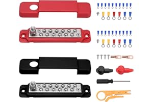 2 PCS 180A 12-48V Bus Bar, 12 Terminal Distribution BusBar Block with Cover, 32 Wire Lugs, Heavy Duty Stainless Steel Distrib