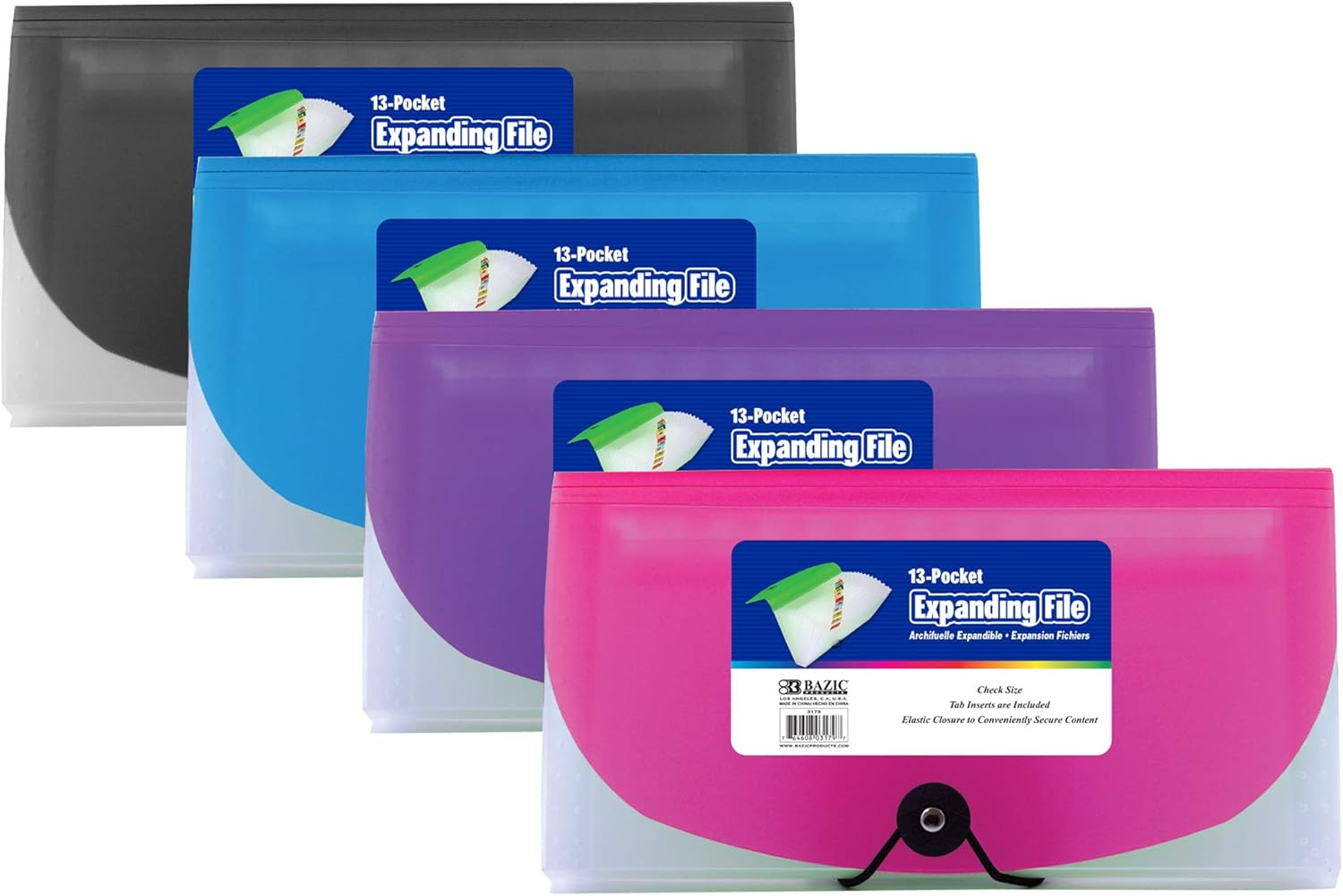 BAZIC 13 Pockets Dividers, Check Size Poly Expanding File