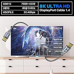 8K DisplayPort 1.4 Cable 25 Feet,Adoreen DP Cord