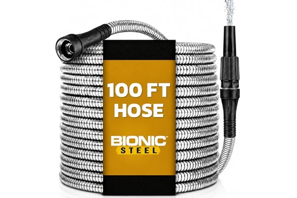 Bionic Steel Metal Garden Hose 100ft, Rust Proof 304 Stainless Steel Water Hose with Aluminum Fittings, Flexible & Heavy Duty