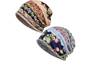 2 PCS Turban Beanie Hat Chemo Caps Womens Baggy Slouchy Beanie Hat Sports Head Wrap Sleep Cap Chemo Snood Hats Beanie Sleep H