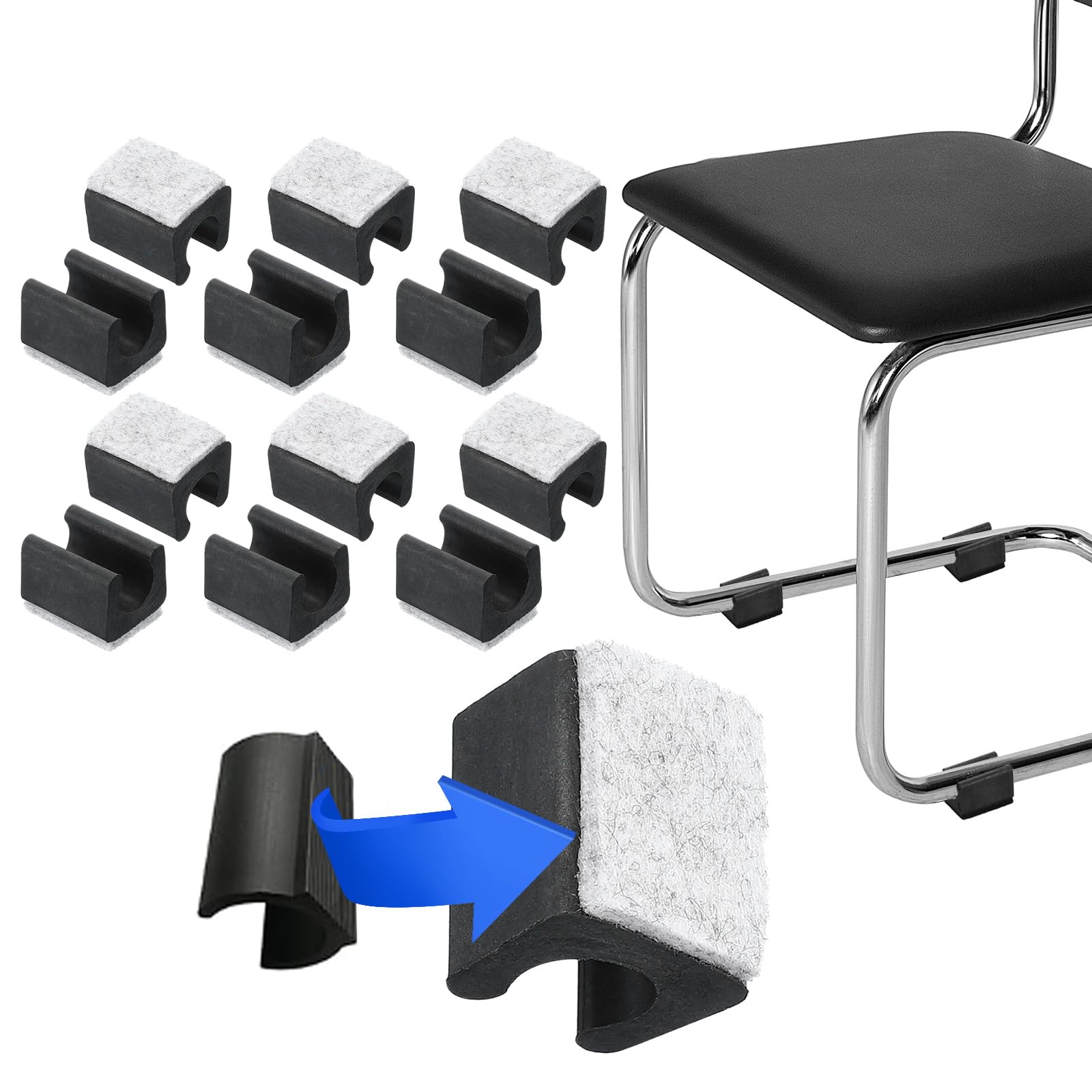 PATIKIL Rectangle U Shaped Chair Leg Tips Caps with Felt Pads, 12 Pack Slide Smoothly Furniture Feet Floor No Scratches No Noise Protectors Protect Hardwood Floors Fit Dia 14 mm Leg, Gray