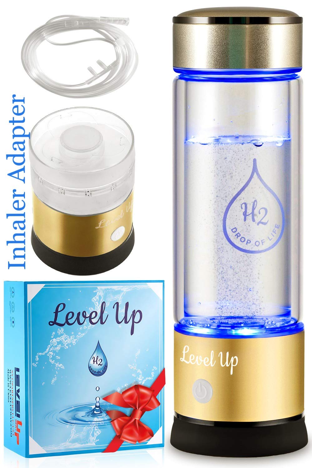 LevelUpWay - Hydrogen Water Bottle Generator - New Technology Glass Water Ionizer - SPE Ionic Membrane - High Borosilicate Glass 13 Ounce