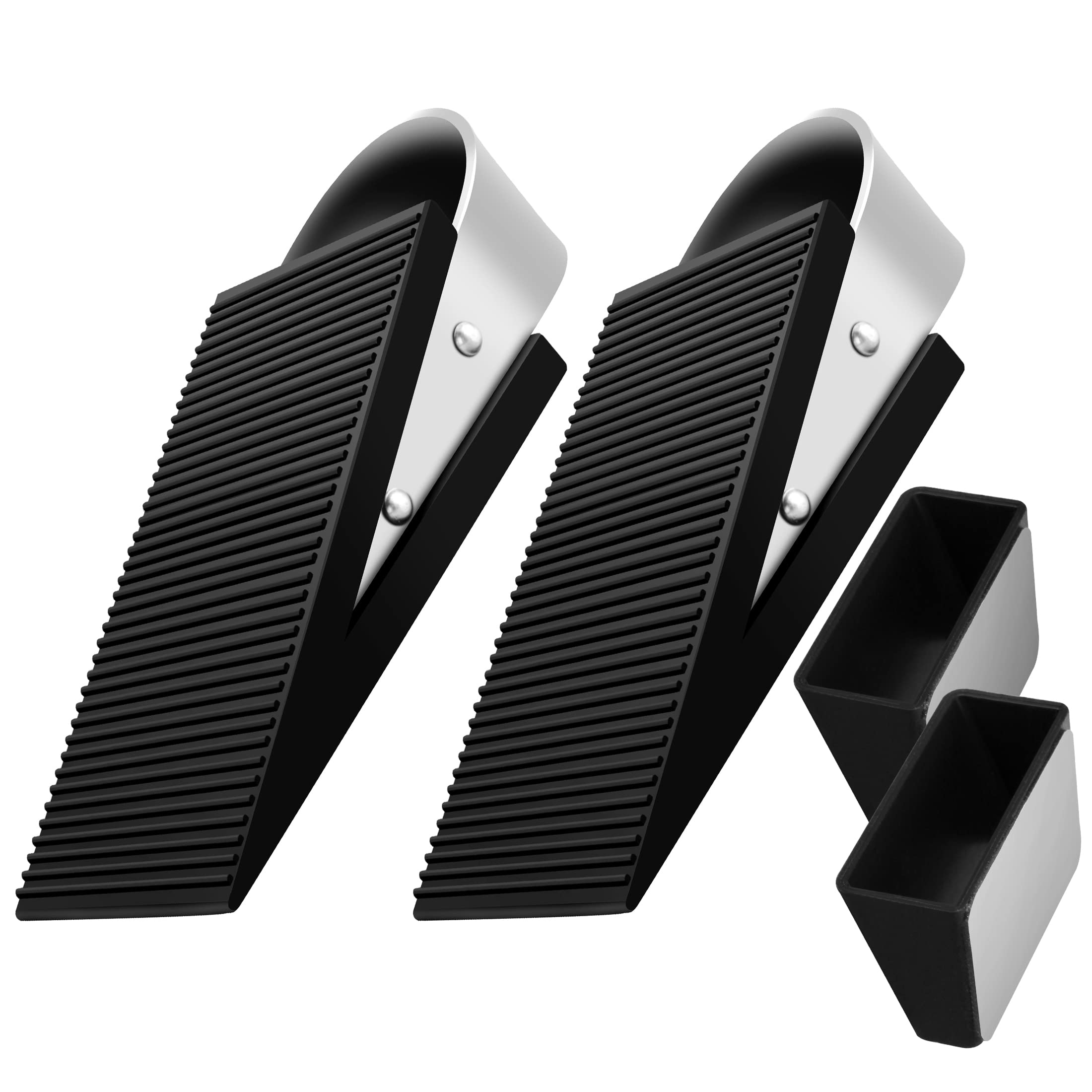 Techoln Door Stoppers for Bottom of Door, Metal and Rubber Door Stop, Doorstops for Inside Door, Door Wedge Holder Blocker for All Floor Surfaces, Easy Storage Wall Security (2, Black)