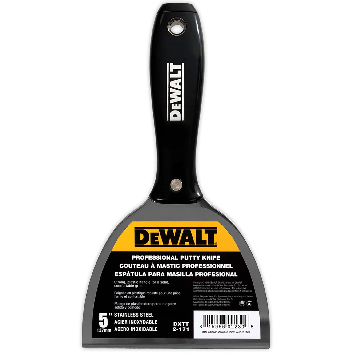 DEWALT 5-Inch Putty Knife | Stainless Steel w/Black Nylon Handle | DXTT-2-171