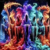 5D DIY Diamond Painting Kit, Full Drill Mysterious Rainbow Grim Reaper Spectral Spirits, Gothic Fantasy Wall Decor, 13.7x13.7 Inch