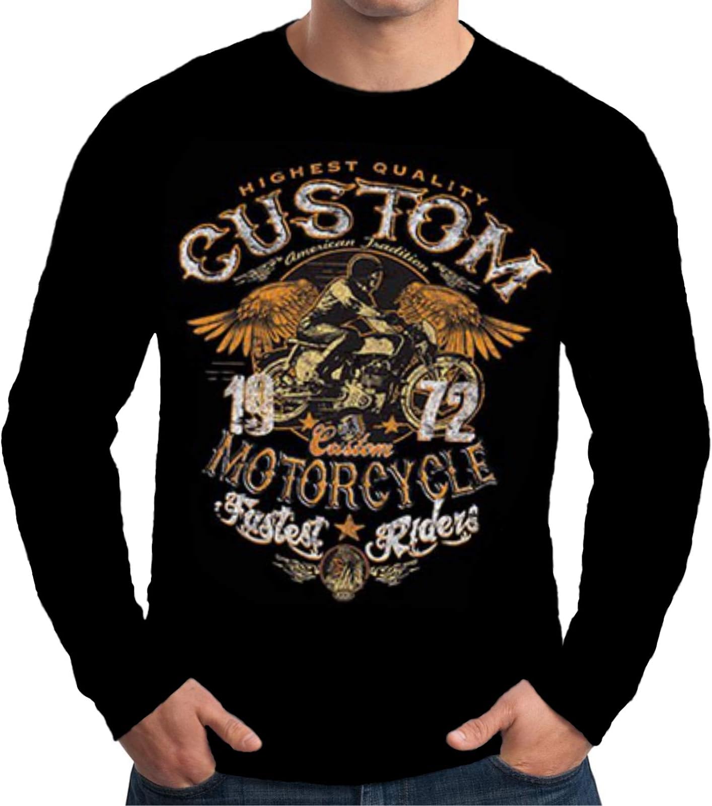 Velocitee Speed Shop Mens Long Sleeve T-Shirt Custom Motorcycle Cafe Racer Biker A17786