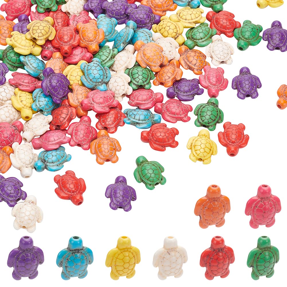 NBEADS About 88 Pcs Turtle Beads, Tortoise Turquoise Bead Strands 4 Strands Turtle Charms Gemstone Stone Spacer Beads for Jewelry Making DIY Bracelet Necklace, Mixed Color