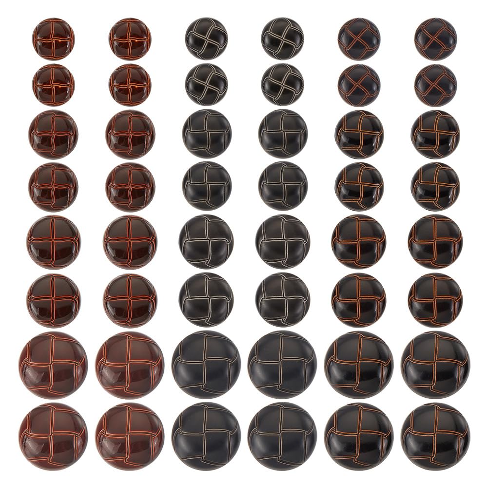HOBBIESAY 60Pcs Brown Football Shank Buttons in 3 Colors, 15-25mm Imitation Leather Round Plastic for DIY Suits, Dress, Skirts, Coats, Uniform Jackets, Clothing Embellishment