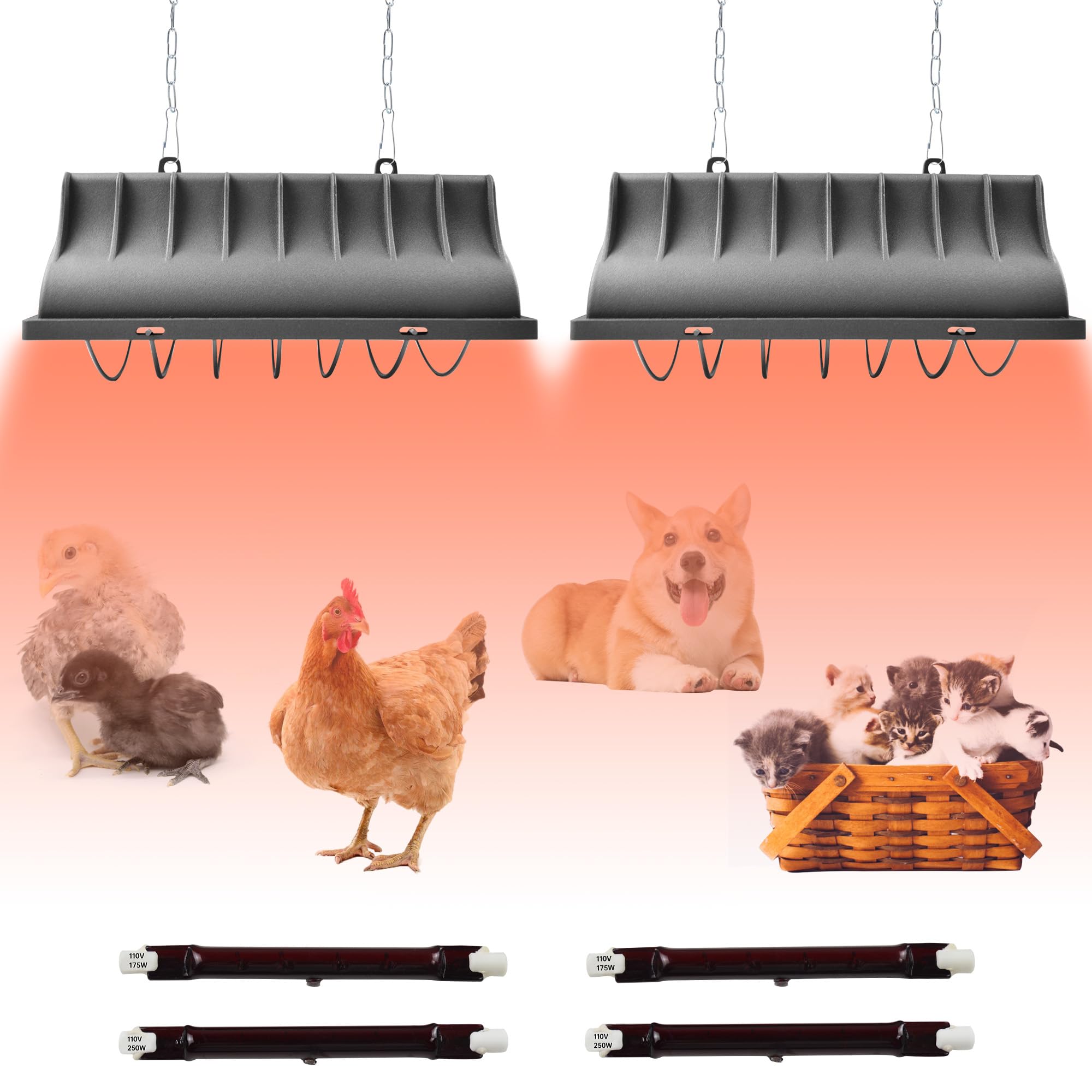 Photo 1 of JUSONEY Chicken Coop Heater for Chicks,Brooder Heater with 2pcs Heat Lamp(250W and 175W),Adjustable Temp & Height Chicken Brooder Box Supplies for Chicken Livestock Dogs Sheep Pets