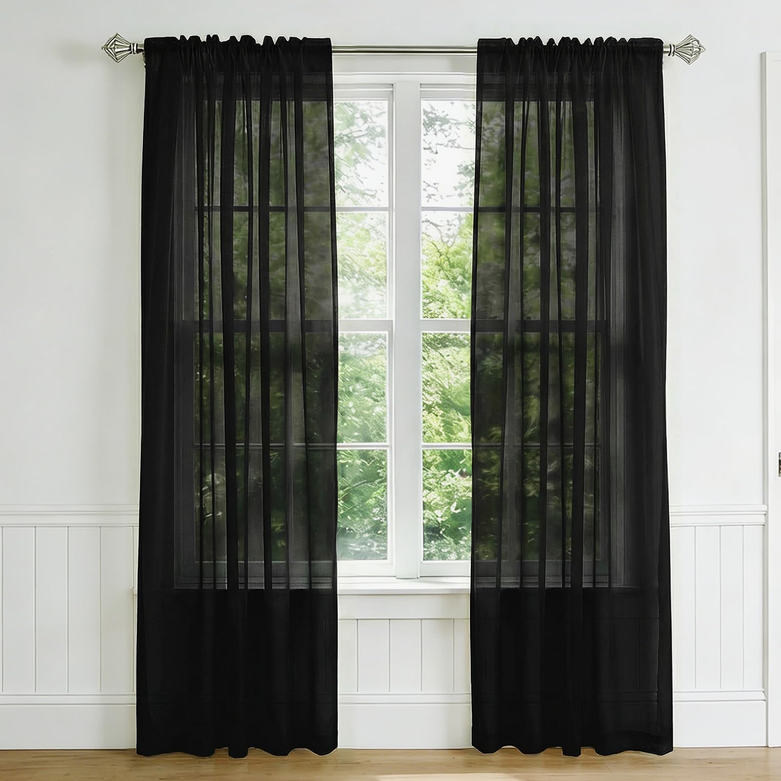 NAKIHOUSE Voile Curtain, 2 Panels Net Curtains for Windows 96 Drop, Elegant Slot Top Sheer Curtains, Light Filtering Black Voile Curtains for Living Room, Breathable & Graceful Window Drapes