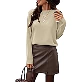 AMZANGEL Women's 100% Wool Sweater Classic Fit Long Sleeve Round Neck Timeless Knit Top Fall Winter Everyday Comfort