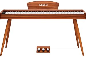 WENCAI 88 Key Fully Weighted Electric Piano Keyboard Hammer Action Full-size Digital Pianos for Beginner Professional Wooden Upright Piano with Sheet Music Stand Triple Pedal Supports USB-MIDI Orange