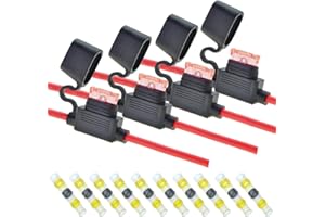 Awilzzoe 4pack 10 Gauge Fuse Holder +10Pcs 10 AWG Heat Shrink Solder Seal Wire Connectors, Automotive Marine 12V-24V Fuse Block Kit 10 AWG Inline Fuse Holder with 40 AMP ATO/ATC Blade Fuses