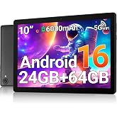 Android 16 Tablet 10 Inch, 24GB RAM 64GB ROM 1TB,HD IPS,Fast WiFi 6, BT 5.4 | Electronics Tablets with HD IPS Touchscreen, 6000mAh 12H Battery, 2*Cameras, Face Unlock Tablets for Gifts, Streaming, Work