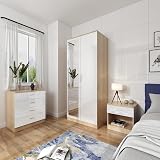 ELEGANT White High Gloss Wardrobe with Mirror - Modern Bedroom Furniture view 2