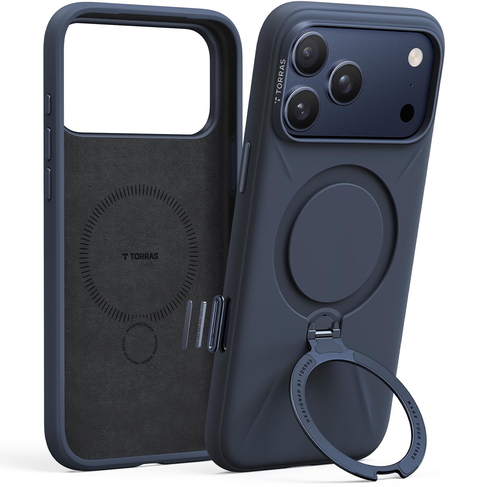 Photo 1 of TORRAS Q3 Silicone 360 Spin for iPhone 17 Pro Case with Stand, Fit for MagSafe, Magnetic Ring Kickstand with Camera Control, Liquid Silicone Rubber Soft Phone Case for iPhone 17 Pro 6.3'', Deep Blue