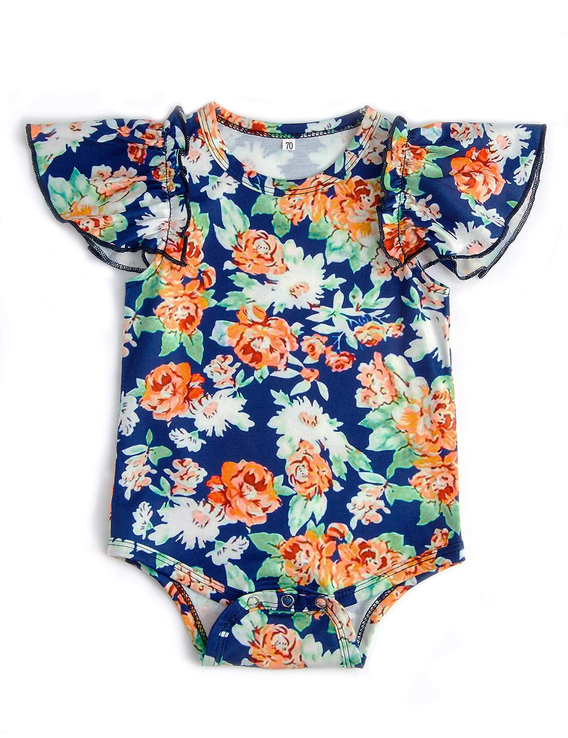 Leapparel 0-6 Months Newborn Girl Romper Unisex Baby Jumpsuit Classical Orange Flower Print Playsuit Snap Button Easy to Change Diaper