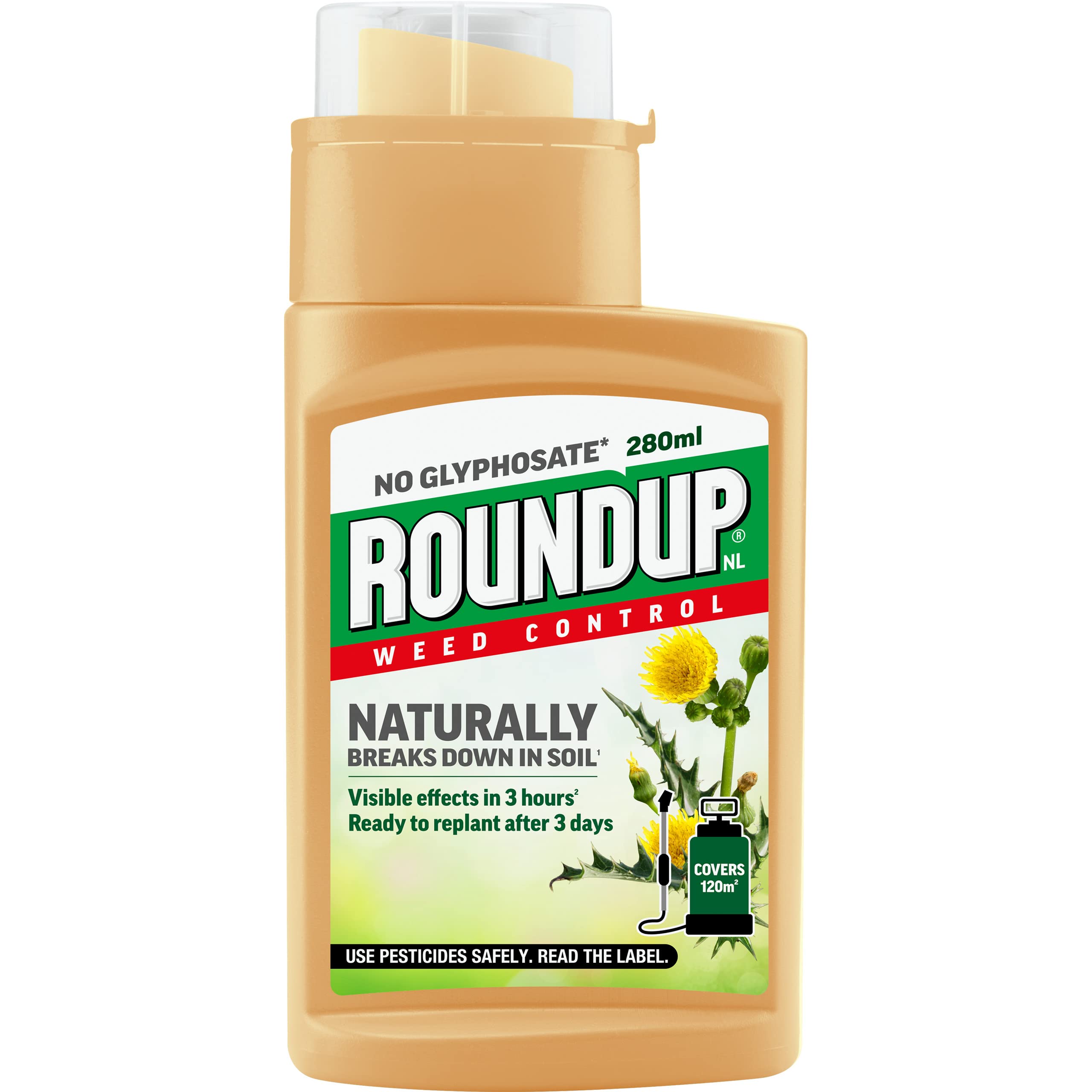 Roundup 100% NATURAL CONCENTRATE - 280 ml, Coverage 120 m² (Glyphsate Free Weed Killer)