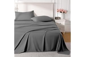 ROSE&RISY Dark Grey Queen Sheet Set, 4 Pieces Soft Bedding Queen Sheet Set, Breathable and Cooling,Includes 1 Fitted, 1 Flat, 2 Pillow Cases - Deep Pocket(Dark Grey, Queen)