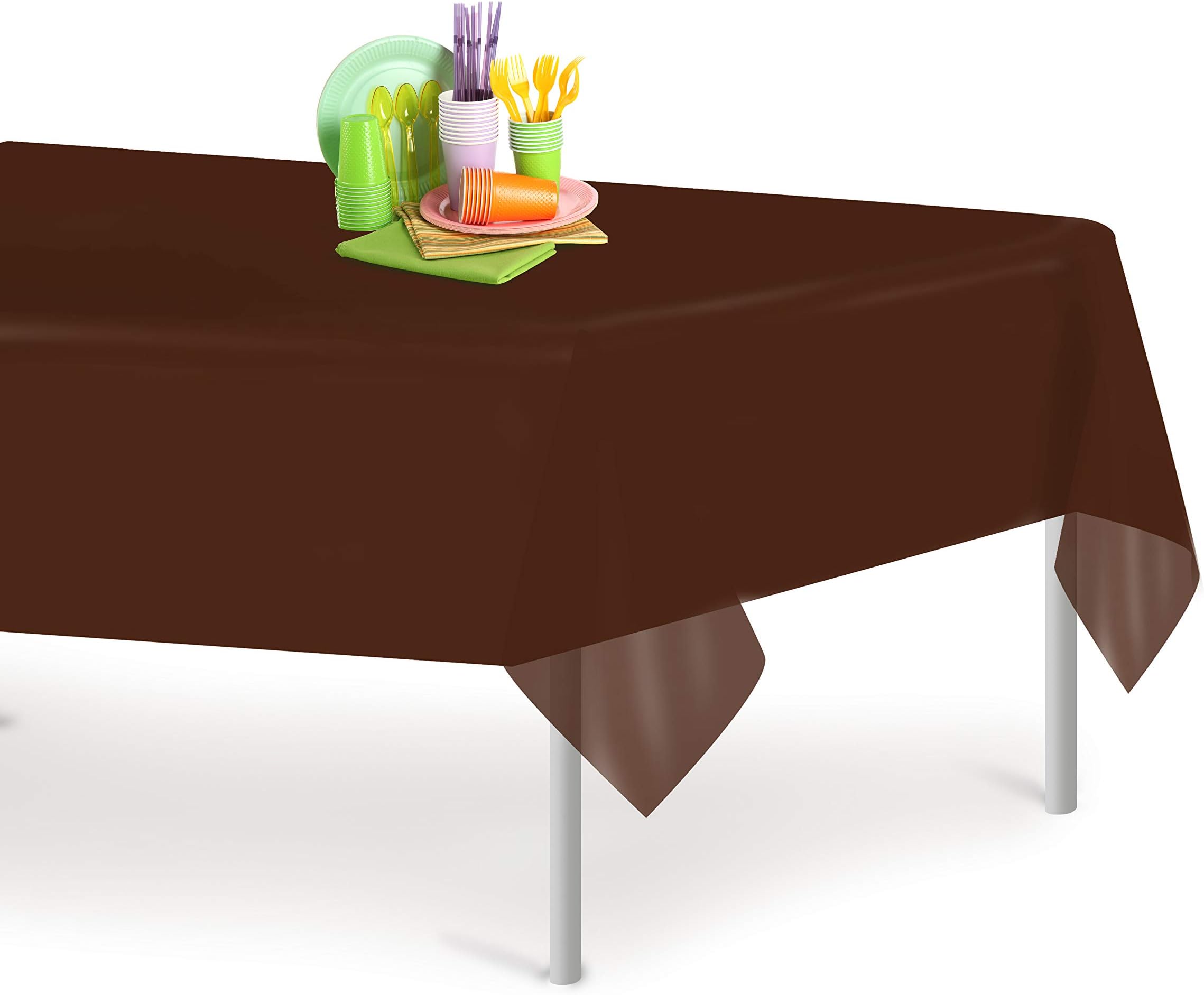 Grandipity Brown 6 Pack Premium Disposable Plastic Tablecloth 54 Inch. x 108 Inch. Rectangle Table Cover