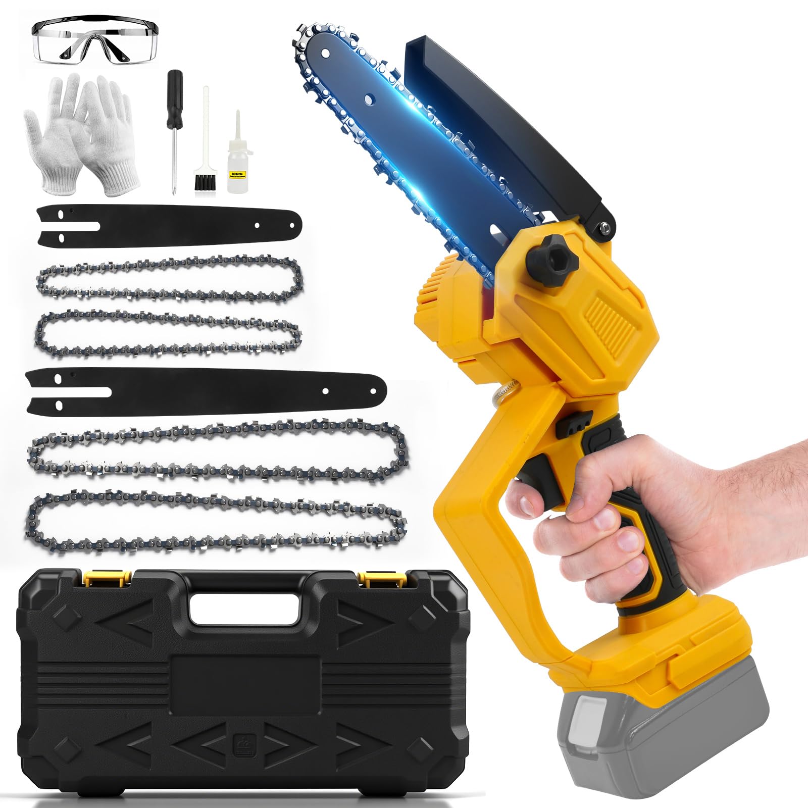 Photo 1 of MISSING BATTERY ---------------------------------------------------6In Mini Chainsaw Cordless for Dewalt 20V, 6 Inch & 8 Inch 2-IN-1 Mini Electric Chain Saw with Brushless Motor & Auto-Oiler, Handheld Portable Mobile Small Trimming Pruning Chainsaw (NO Ba