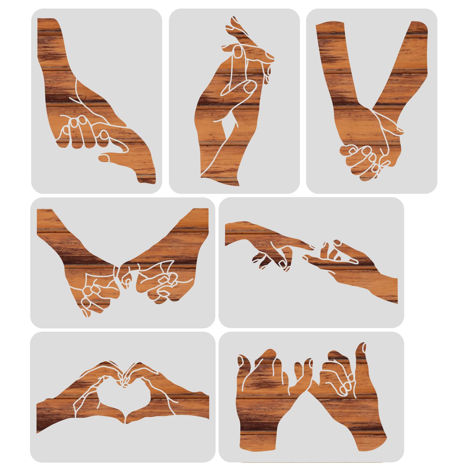 BENECREAT 7 Styles Gesture Pattern Plastic Drawing Painting Stencils, 30x21cm Reusable Couple Gesture Themed Painting Art Templates for Scrapbook DIY Craft