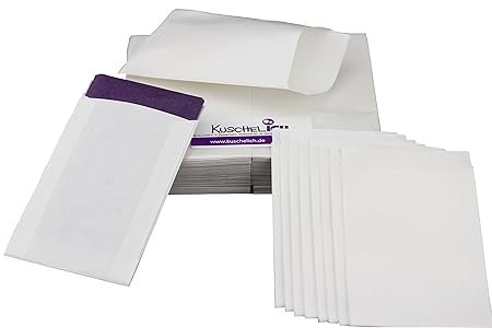 KuschelICH weiße Premium Freudentränen Tüten - Mini Papiertüten - Hochzeit Taschentücher Verpackung Hülle - Flachbeutel (50 S