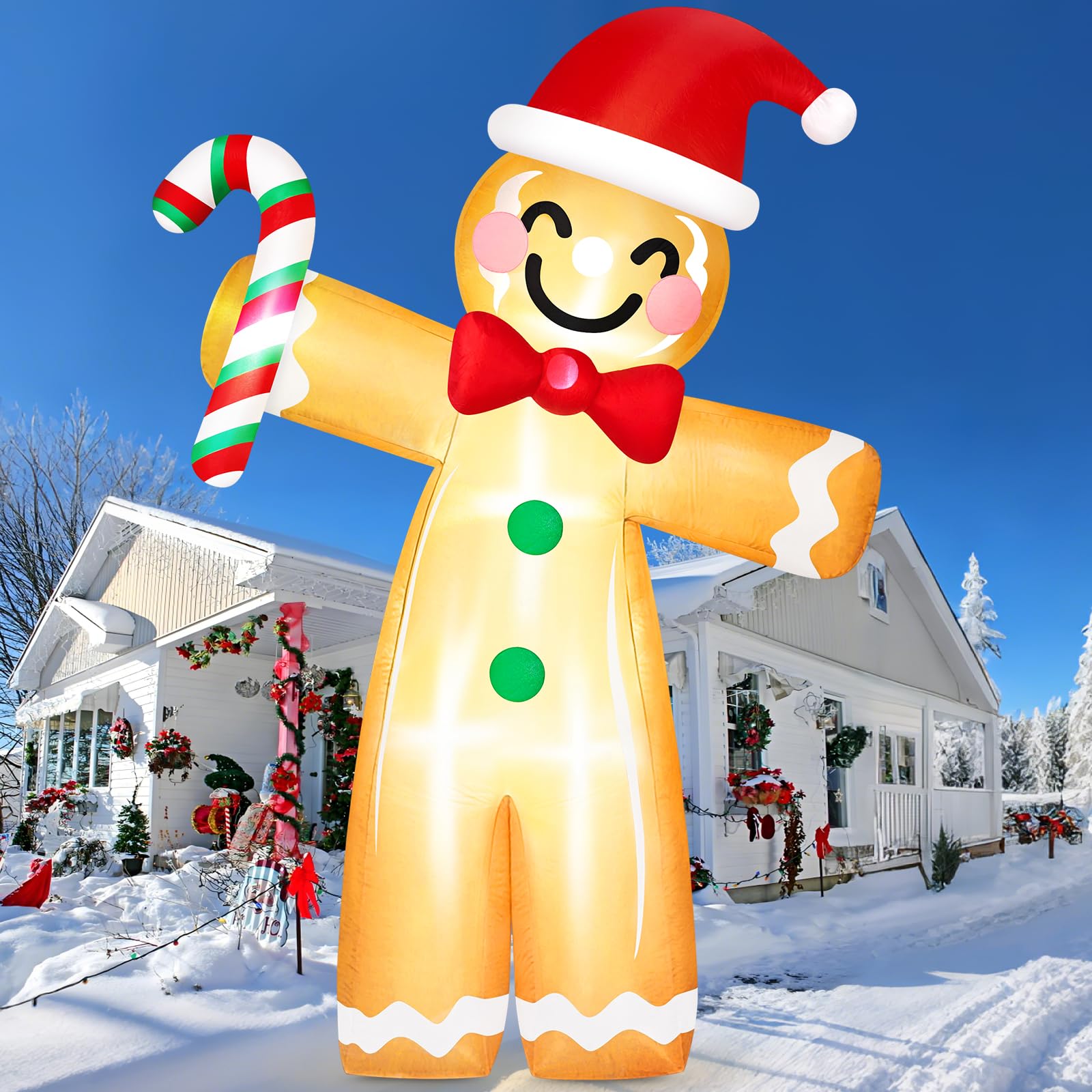 Photo 1 of 12FT Tall Large Christmas Inflatables Outdoor Decorations Gingerbread Man Inflatable Candy Cane, Built-in LEDs Funny Ginger Bread Xmas Blow Up Yard Decoration Winter Holiday Indoor Party Lawn Garden