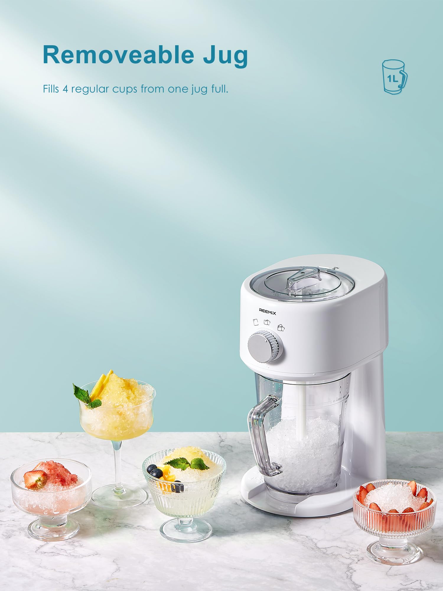 Shaved Ice Machine, Electric Ice Shaver and Snow Cone Machine with Large Capacity Storage, Portable Ice Crusher Ice Thickness Can be Adjusted (White)