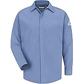 Bulwark Flame Resistant 7 oz Cotton/Nylon Excel FR ComforTouch Regular Concealed-Gripper Pocketless Shirt with Two-Piece, Lined Collar, One-Piece Lined Cuff, Light Blue, 2X-Large