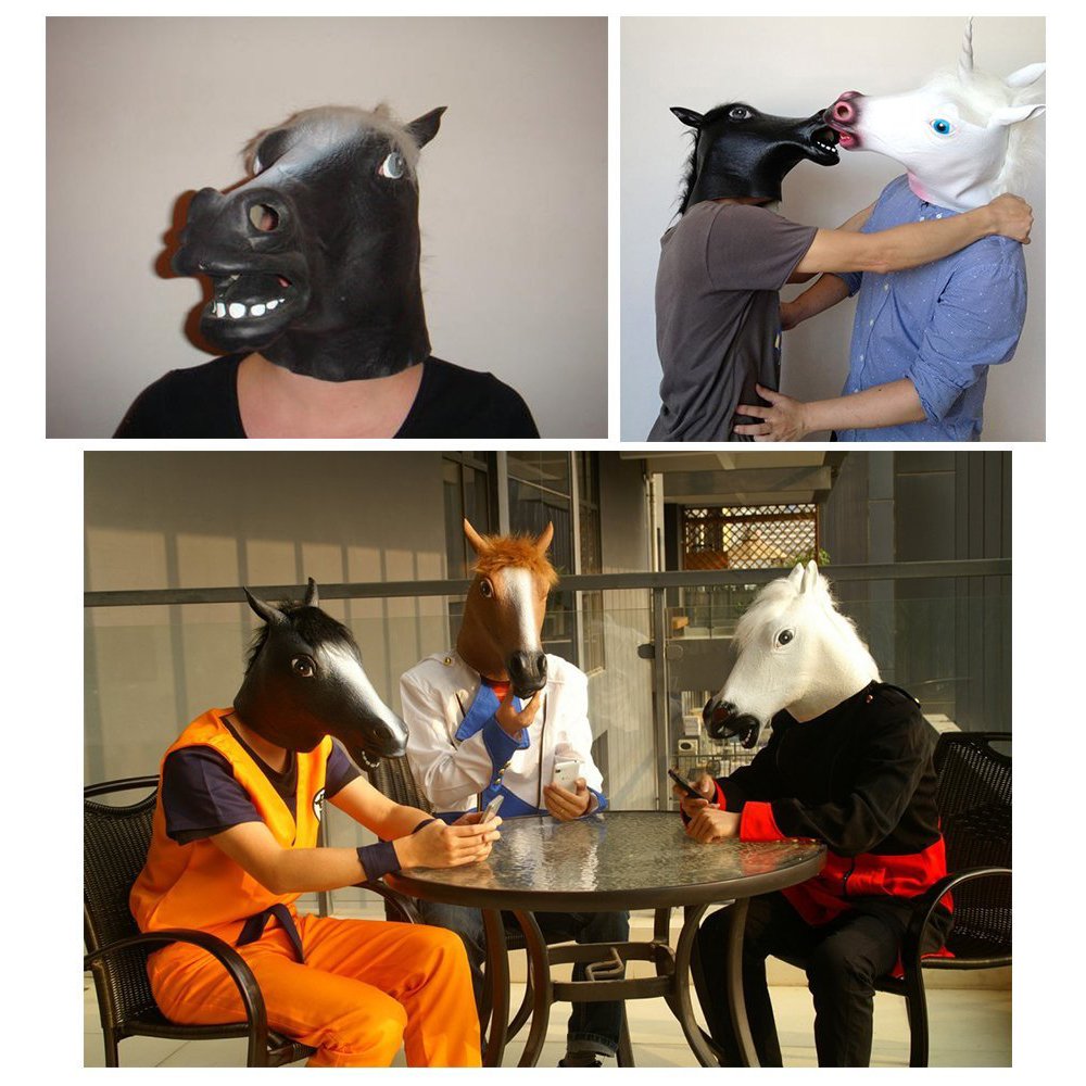 Horse Head Mask - Black Horse by Monstleo, Halloween Costume Party Horse Head Toy Mask for Masquerade/Birthday Parties,Carnival Decorations