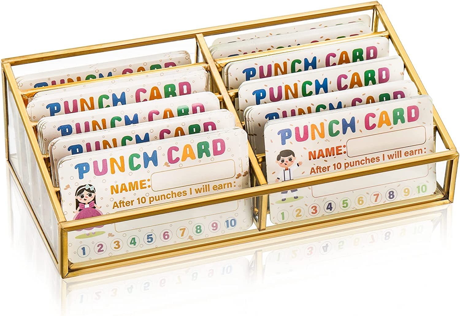 Jucoan Gold Business Card Holder, Multiple Business Card Display Holder, 10 Slot Glass Business Cards Organizer, Clear Metal Name Cards Display Storage Stand for Office Desk