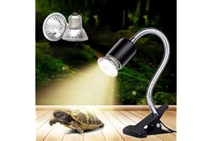 PUEUTU Upgraded Reptile Heat Lamp, UVA/UVB Turtle Heat Light Dimmable Aquarium Basking Light with 2 Bulbs Habitat Heating Lamp with 360° Rotatable for Terrarium Reptiles Lizard Snake