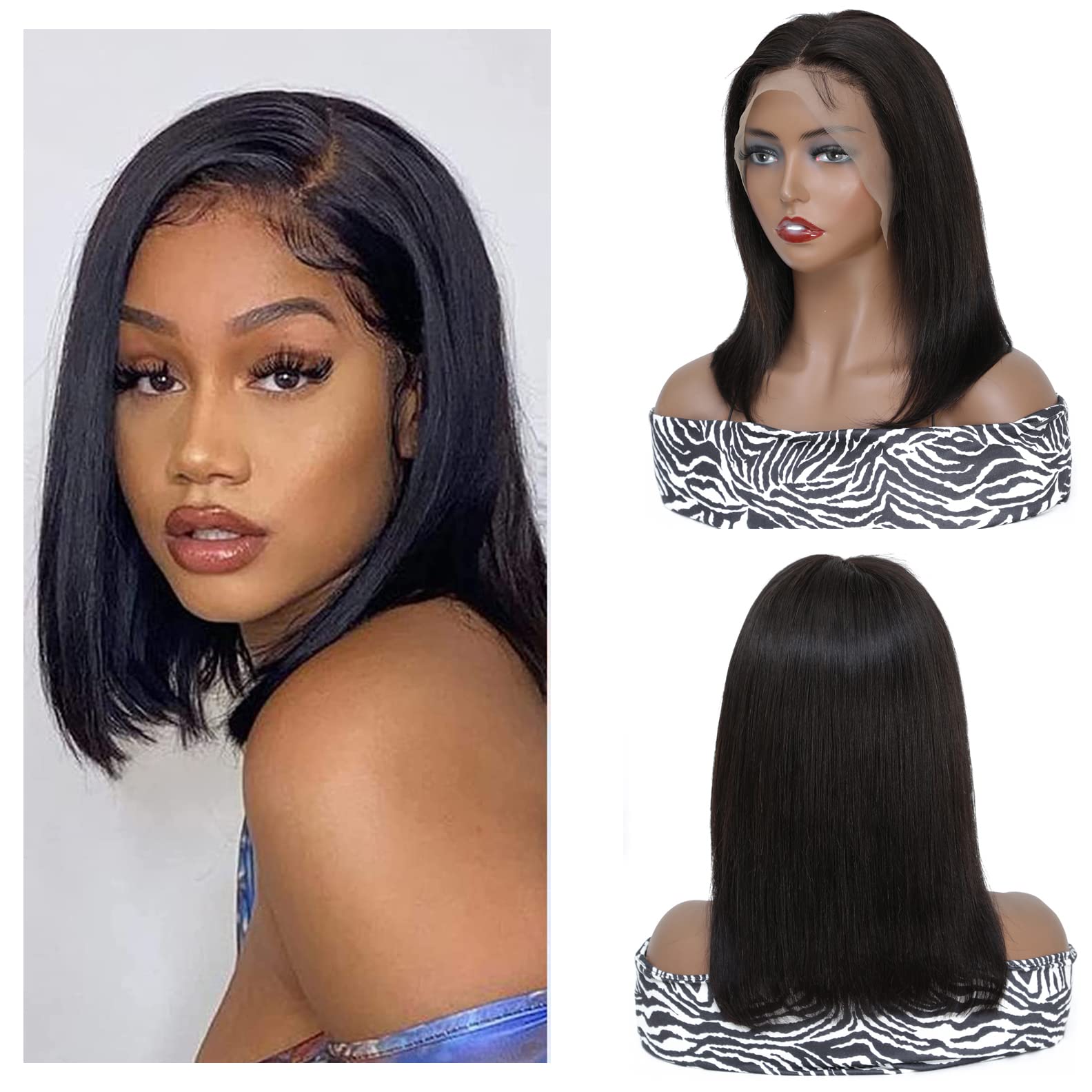 X-Tress 13x4 Lace Front Human Hair Wig 12 inch Bob Wig Free Part Short Straight Human Hair 180% Density for Africa Women HD Transparent Lace Natural Hairline Shoulder Length Wig(12 inch)