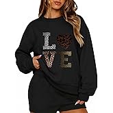 PEFYERVERY Women’s Oversize Sweatshirt Loose-Fit Thin Top 2026 Valentines Gift Love Leopard Print Hip-Hop Y2k Shirt