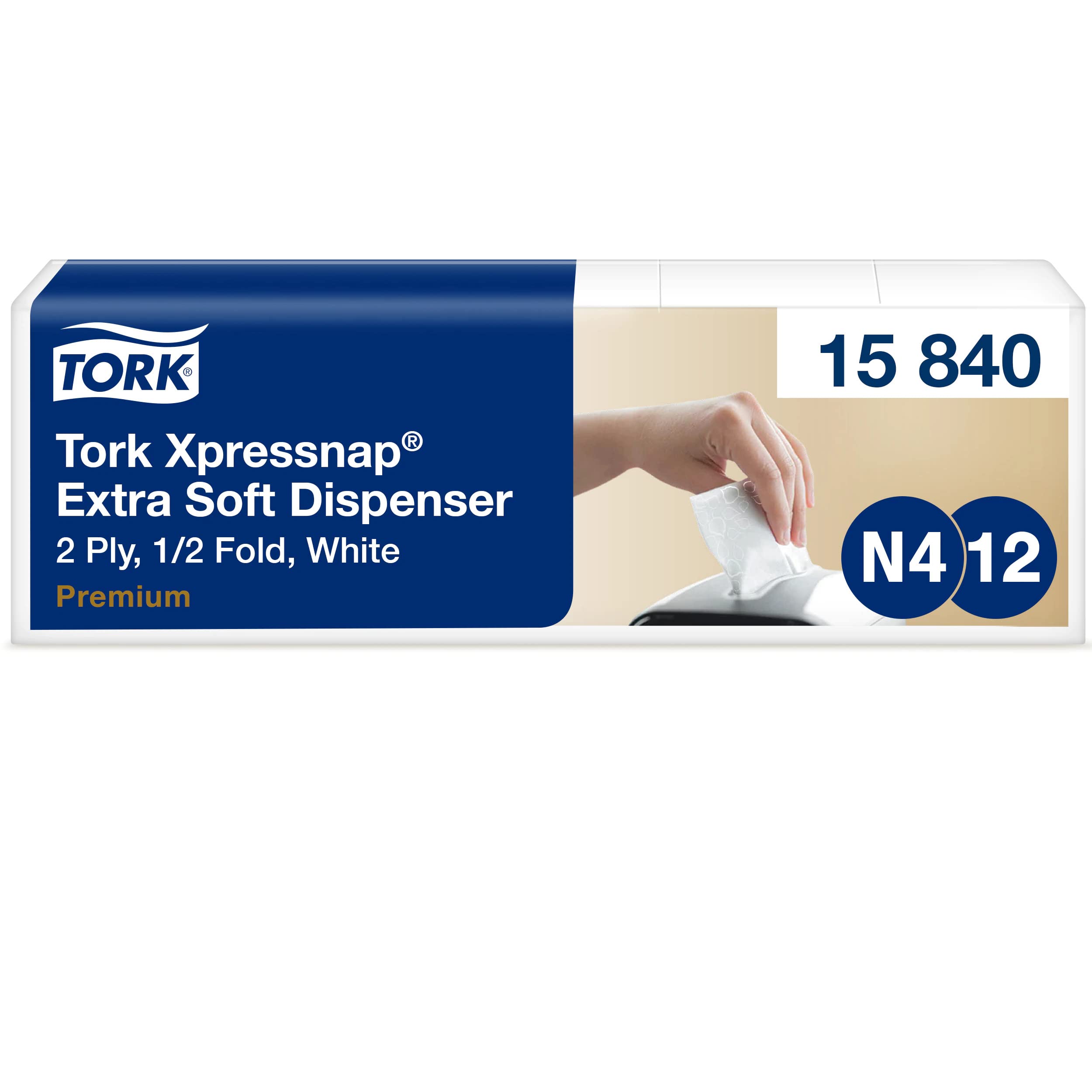 Tork 15840 Xpressnap Extra Soft Napkins N4 / Suitable for N4 Interfold Napkin System Dispensers/White / 2-Ply / 8 x 500 (10.7 x 16.5 cm)