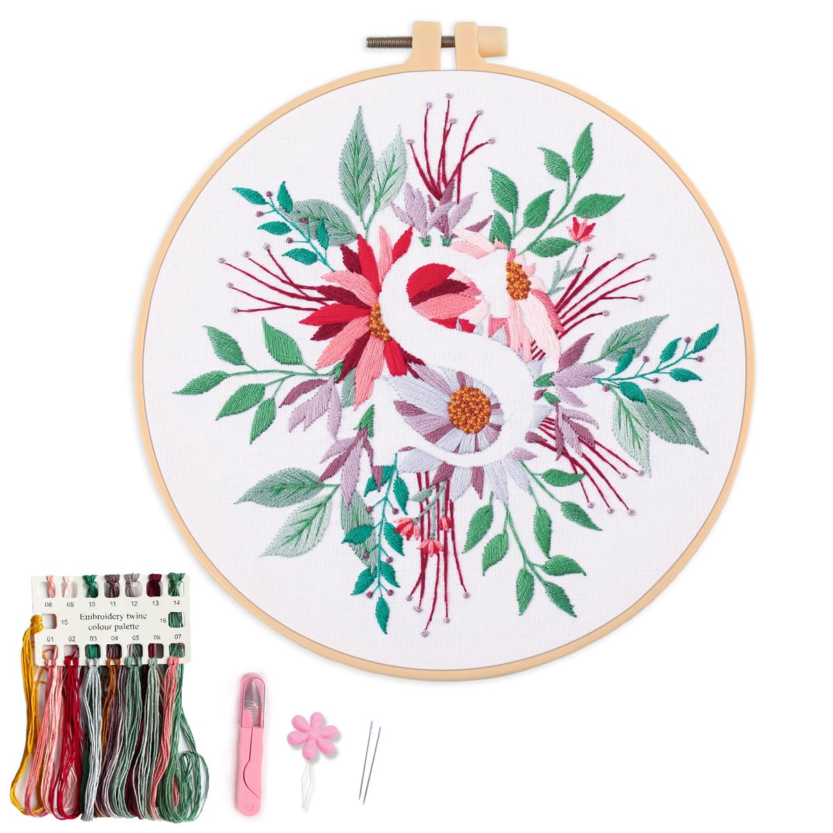 Myfelicity Embroidery Kit for Beginners and Adults, Floral and Lettering Design (S)