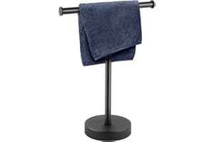 SANGFOR Hand Towel Holder, Hand Towel Holder for Bathroom with Heavy Base, T-Shape Waterproof Bathroom Hand Towel Holder, Hand Towel Stand with Anti-Slip Pad Design, Matte Black & Rustproof Towel Holder Stand