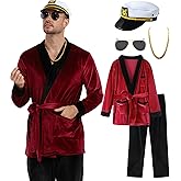 Halloween Costume for Men 2024, Adult Red Robe Jacket with Captain Hat Accessories