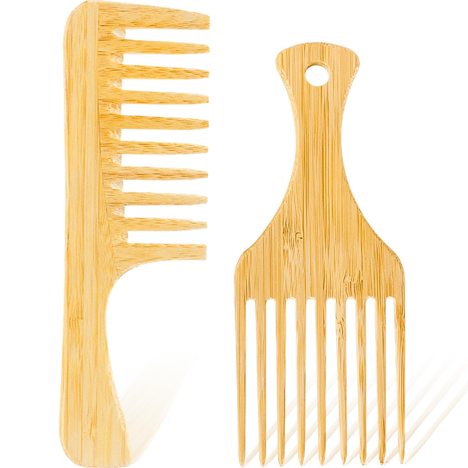 2 Pcs Afro Comb - Natural Wooden Wide Tooth Styling & Detangling Comb for Women & Girls - Curly, Wavy, Thick, Straight Hair