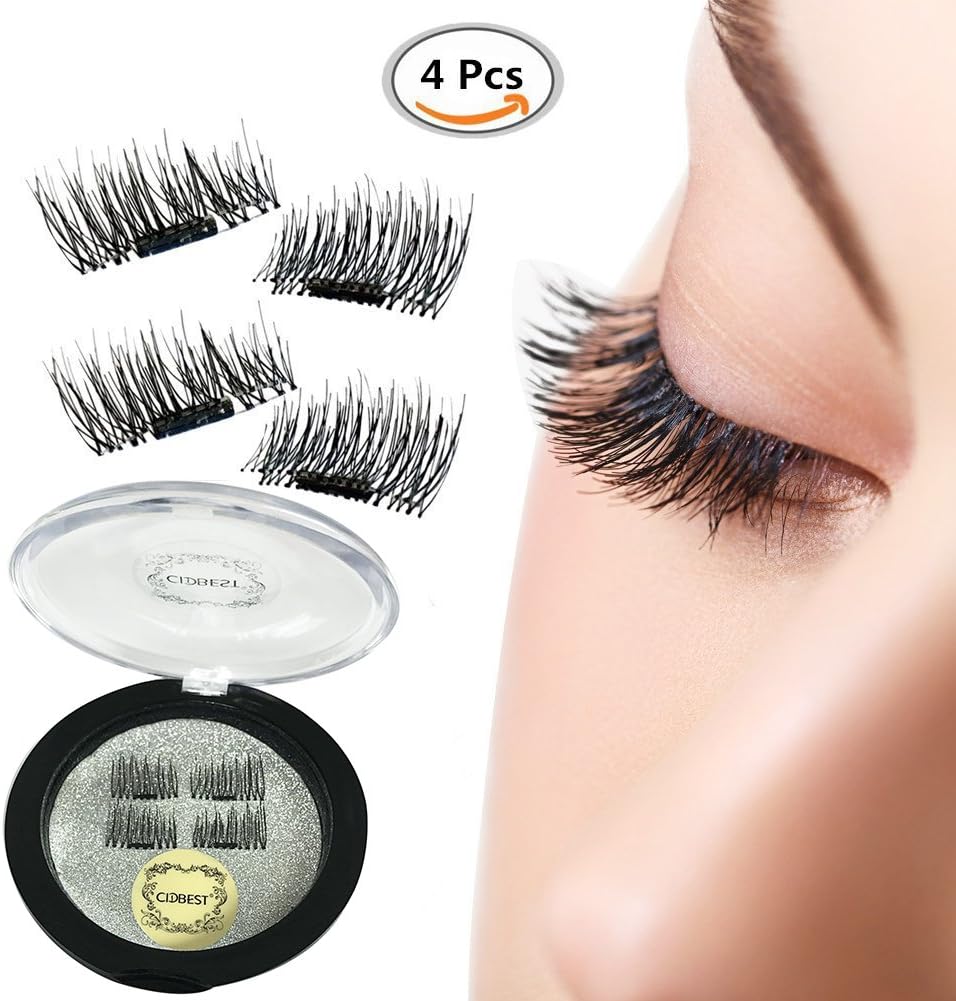 Magnet False Eyelashes, Reusable Eyelashes Extension , No Glue Eye Lashes , Natural Look Fiber False Eyelashes Extension, Thick Black Long Charming Eyelashes -1 pair (4 piece)