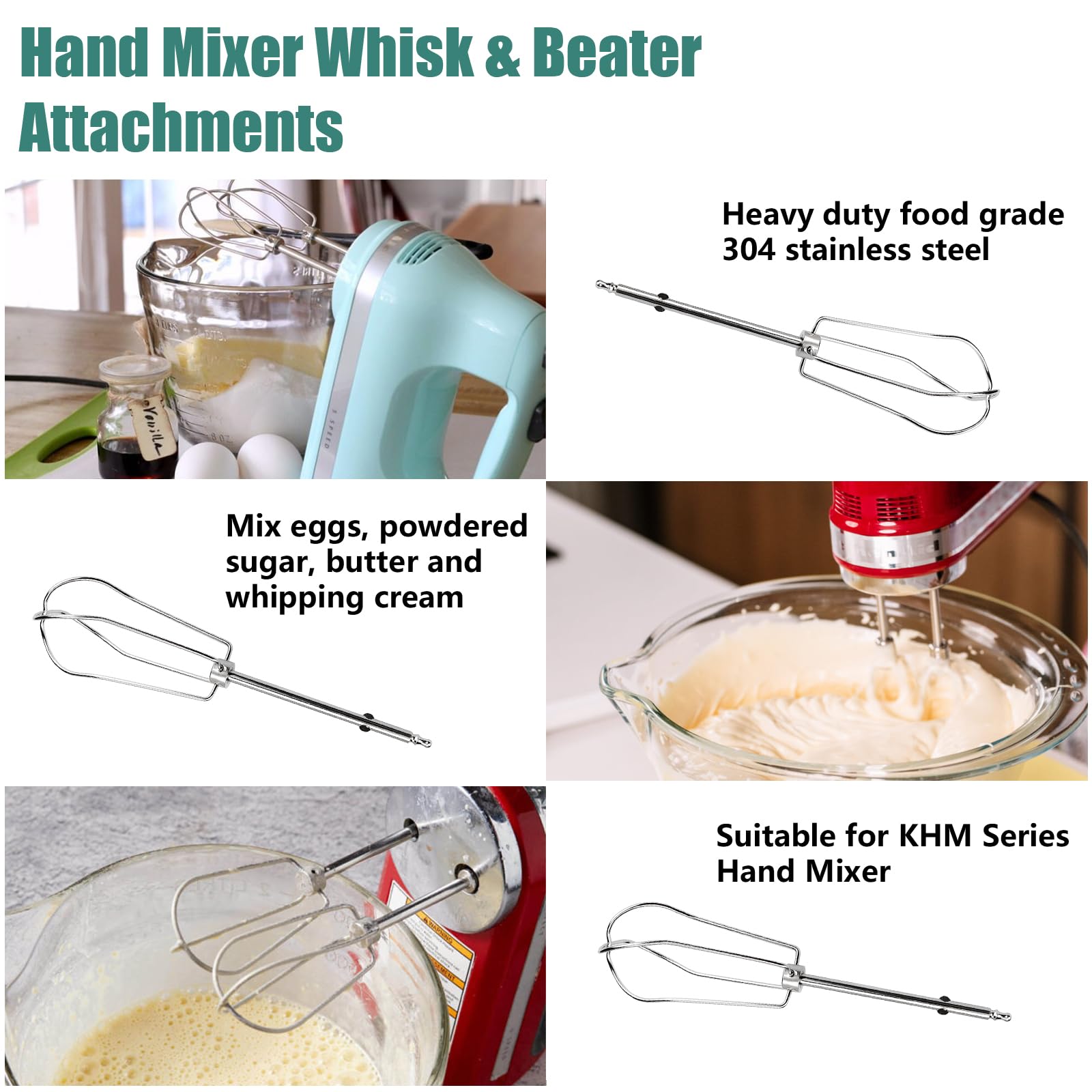 Hand Mixer Replacement Beaters for Cuisinart CHM Series Hand Mixer Parts, HM-50 HM-50BK HM-70 CHM-3 CHM-7PK, Hand Mixer Replacement Beaters CHM-BTR, Electric Mixer Replacement Parts, 4 Pack